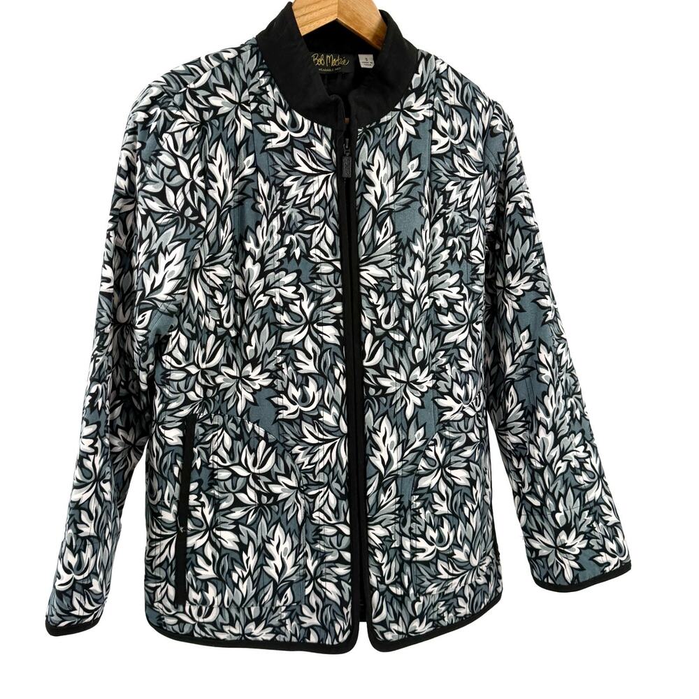 Vintage 90s Bob Mackie Black Gray Floral Quilted Wearable Art Jacket